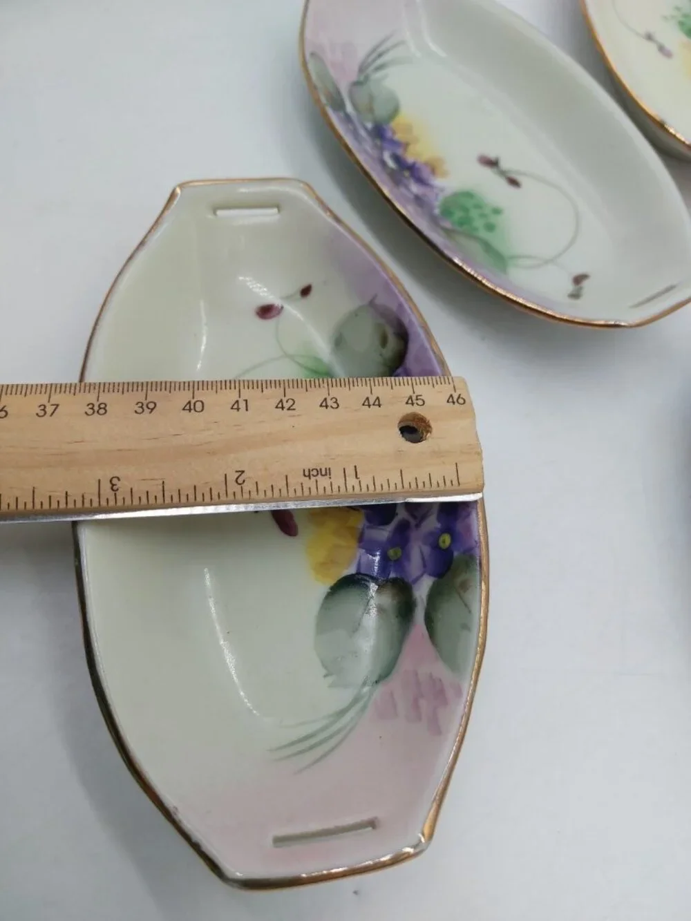 Nippon Salt Cellars Dish Set Of 5 Japan Hand Painted Purple Flowers